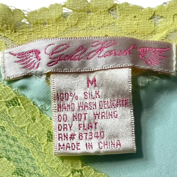 Gold Hawk 100% Silk Lace Trim Tiffany Blue Slip Dress Sz Med Embroidered Flowers - Picture 6 of 7